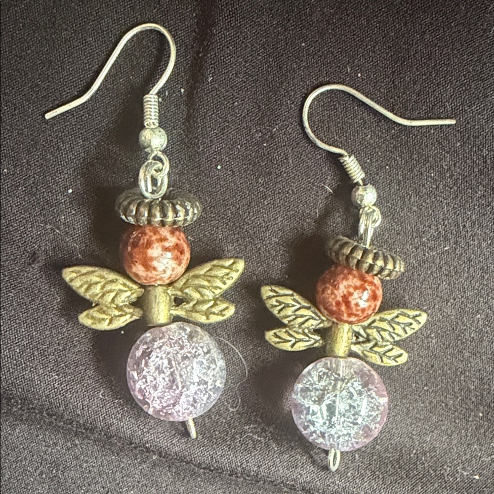 Elegant Brown  and a splash of Purple  Angel Wing Earrings